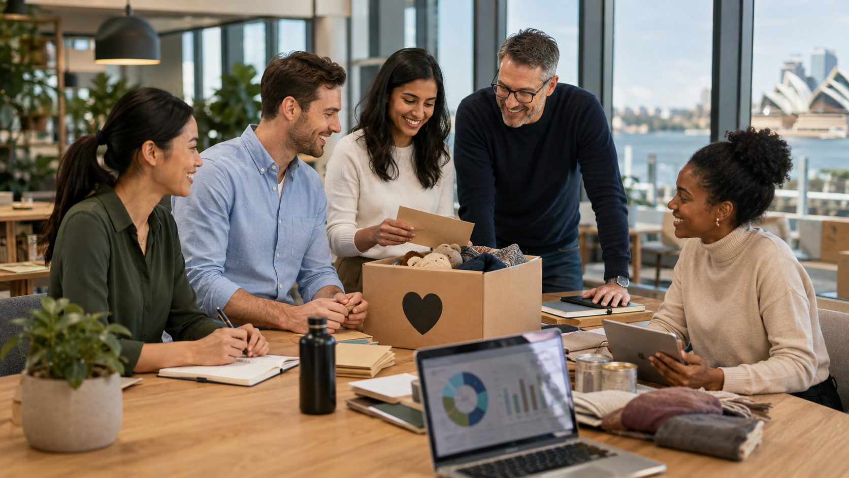 Employees taking part in a workplace giving activity